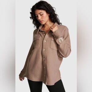 Victoria's Secret PINK Reverse Fleece Shacket VS Pink, Iced Coffee Taupe XL